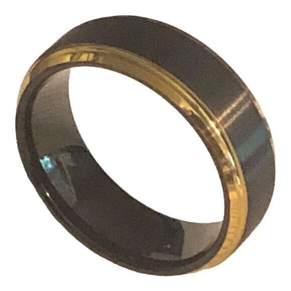 New Black and Gold Tungsten Wedding Band Ring Unisex Jewelry‎ size 9 - Picture 1 of 4